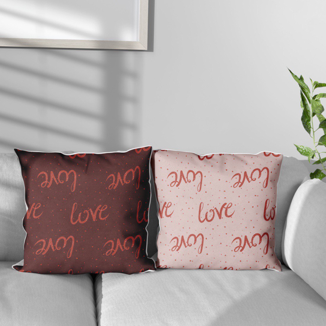 Image of pillows with exquisite patterns with the inscription love