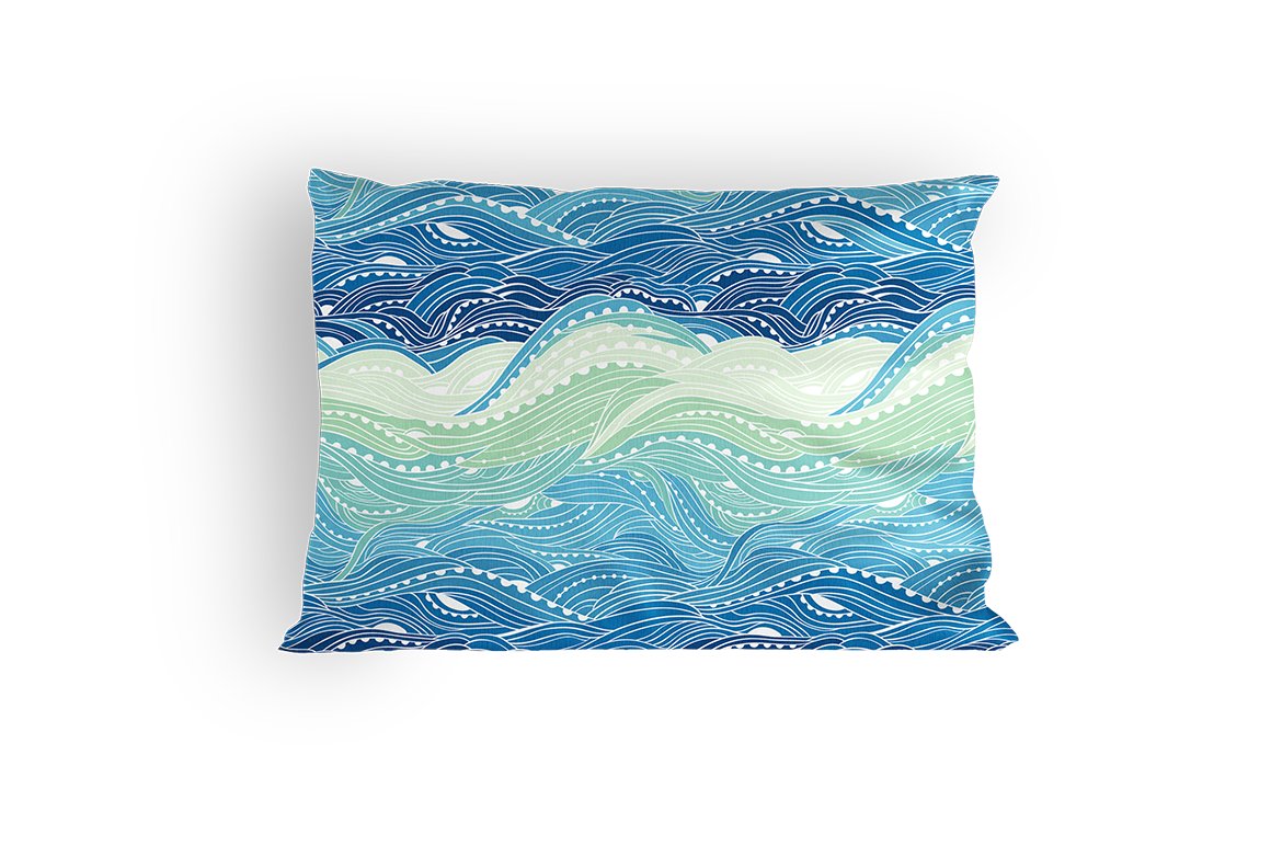 Pillow with colorful maritime seamless patterns on a white background.