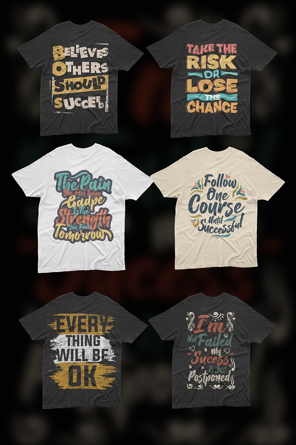 Retro Motivational T-shirt Design Bundle pinterest image.