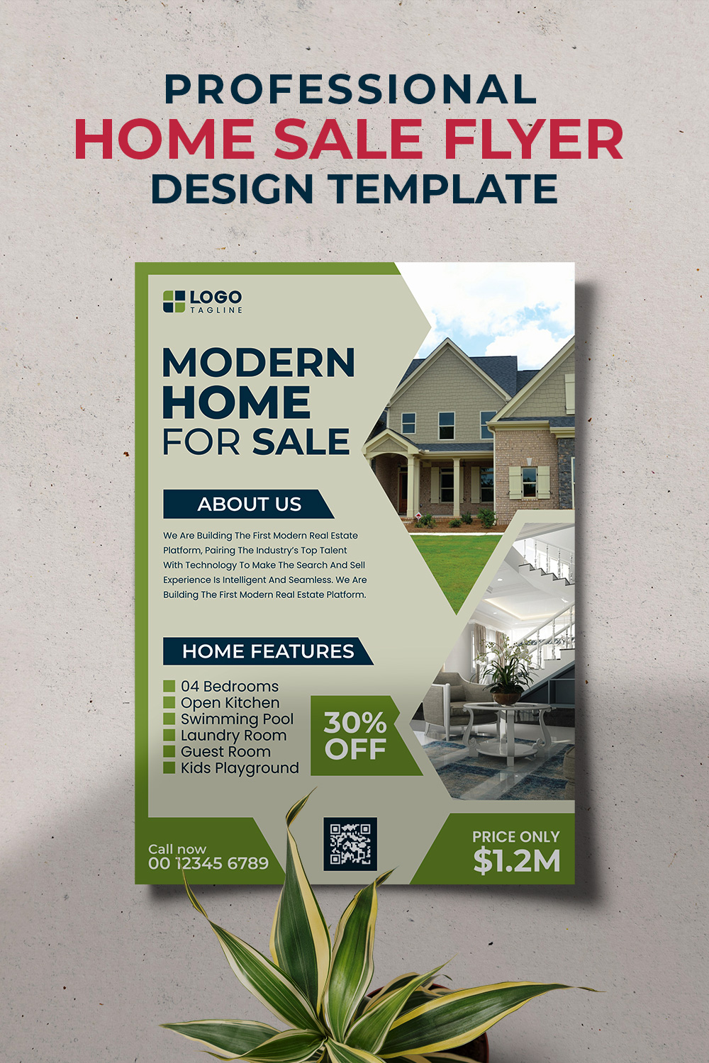 Professional Modern Home Sale Real Estate Corporate Business Flyer Template pinterest preview image.