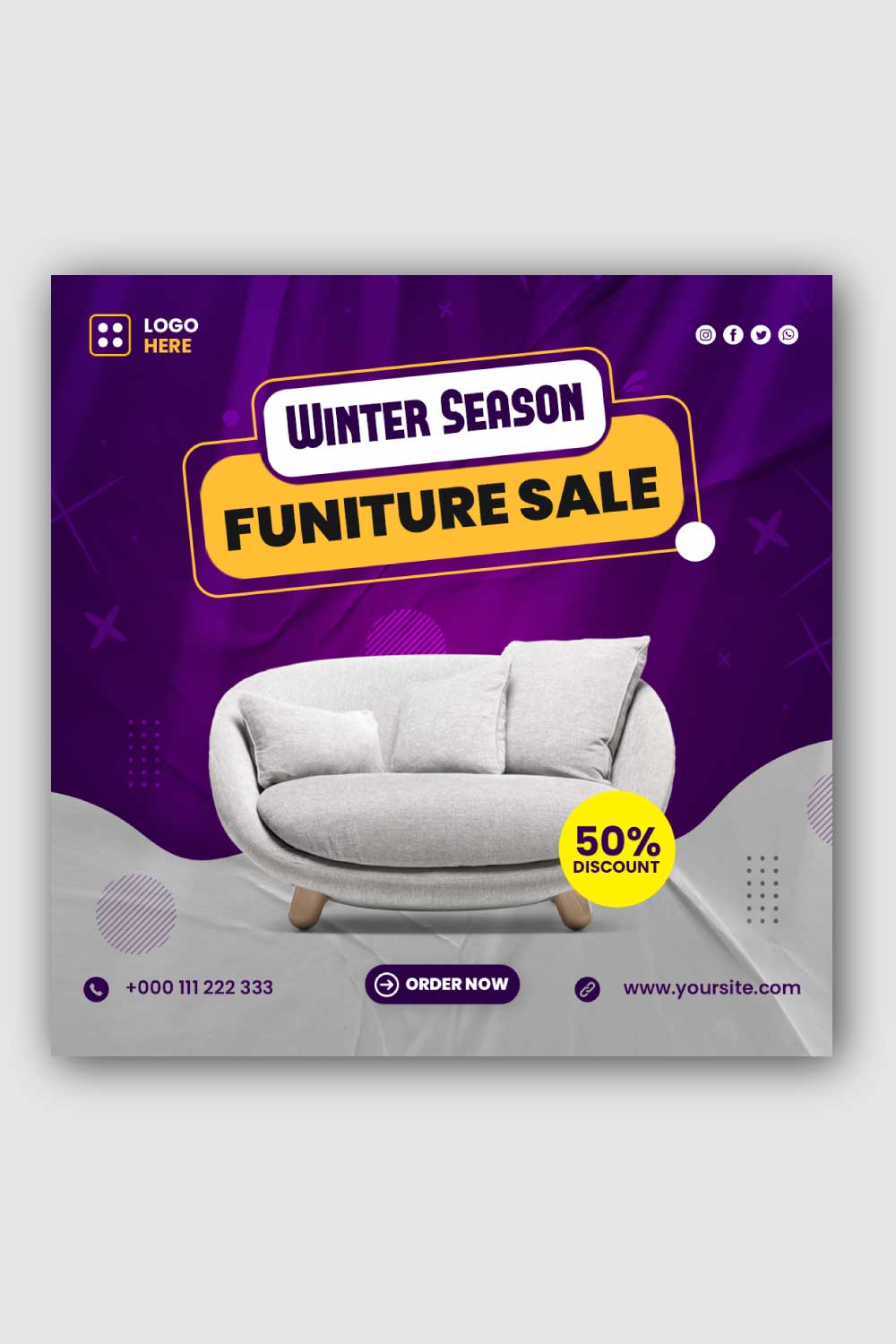 Furniture sale Social Media Instagram Post Template pinterest preview image.