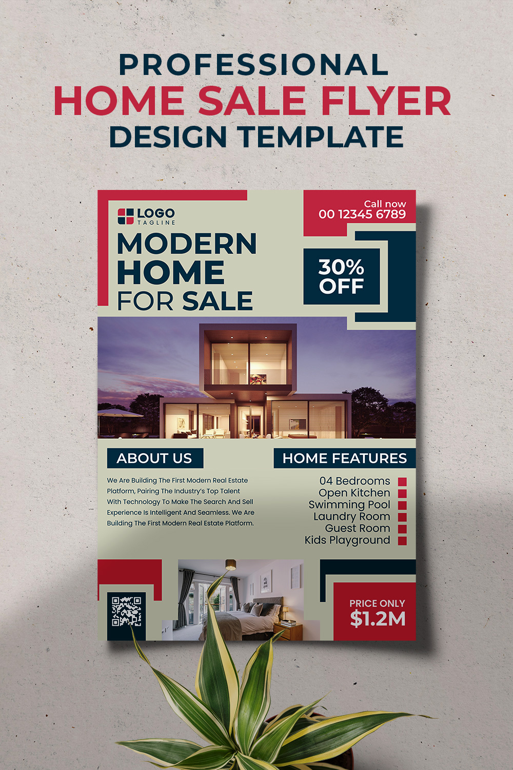 Professional Modern Home Sale Real Estate Corporate Business Flyer Template pinterest preview image.