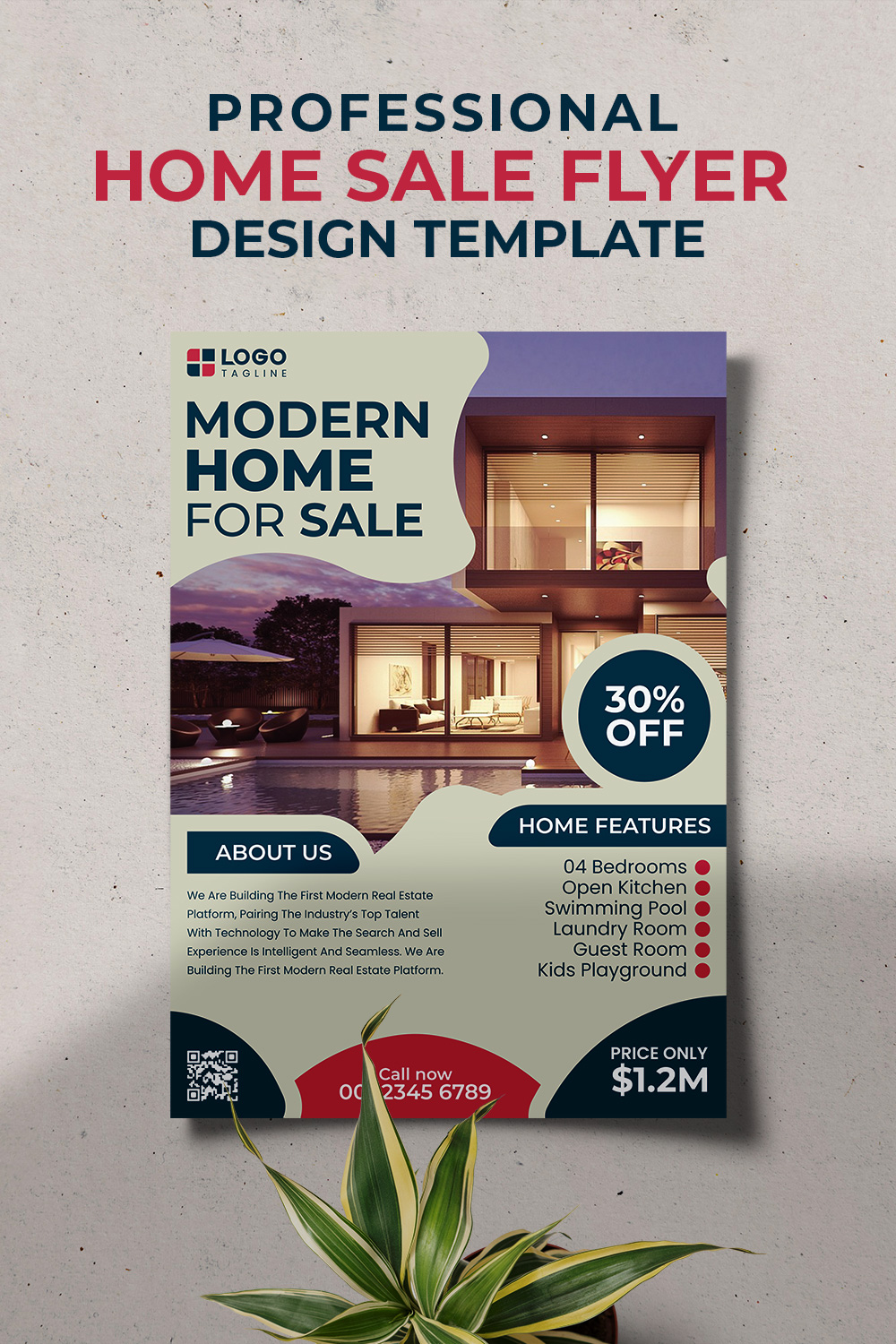 Professional Modern Home Sale Real Estate Corporate Business Flyer Template pinterest preview image.