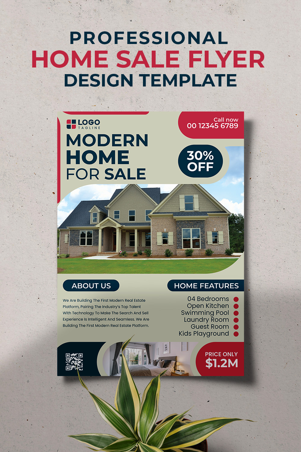 Professional Modern Home Sale Real Estate Corporate Business Flyer Template pinterest preview image.