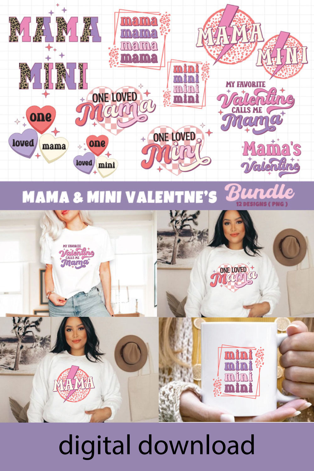 Mama Mini Valentine’s Sublimation Bundle pinterest image.