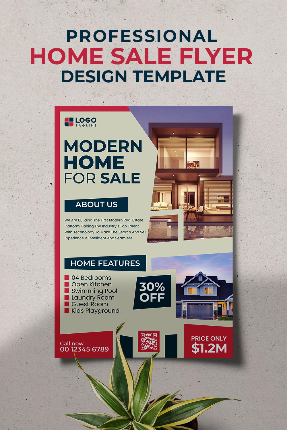 Professional Modern Home Sale Real Estate Corporate Business Flyer Template pinterest preview image.