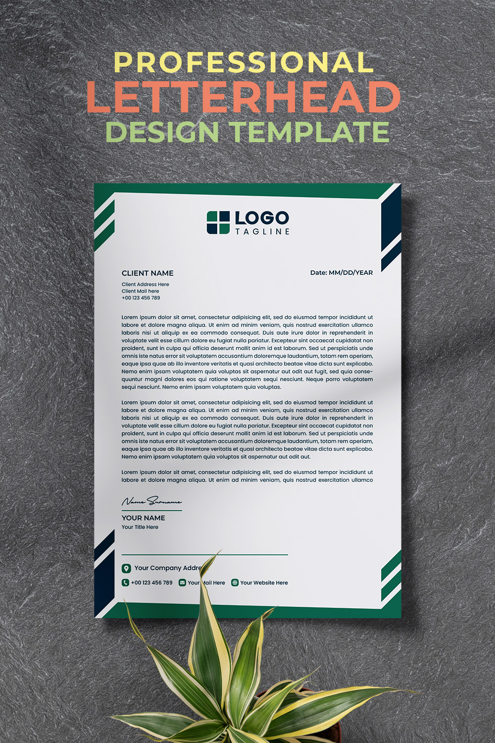 Professional Creative & Corporate Modern Unique Letterhead Design Template pinterest preview image.