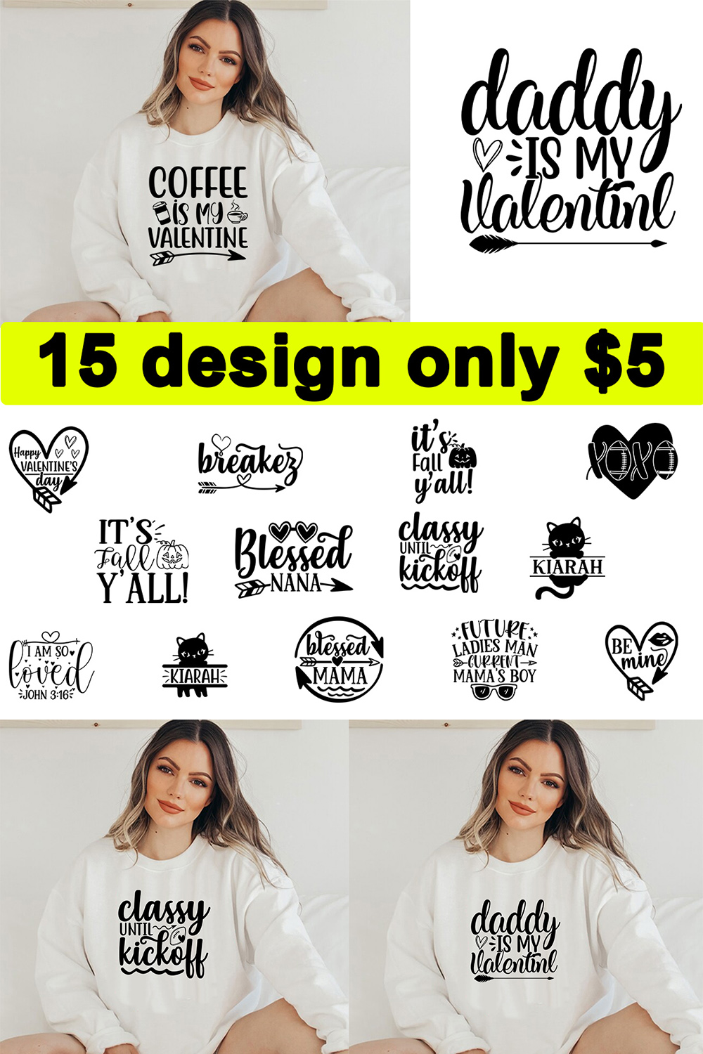T-shirt Quotes Valentine’s Day SVG Design Bundle pinterest image.
