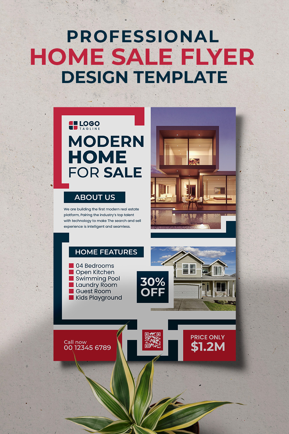 Professional Modern Home Sale Real Estate Corporate Business Flyer Template pinterest preview image.