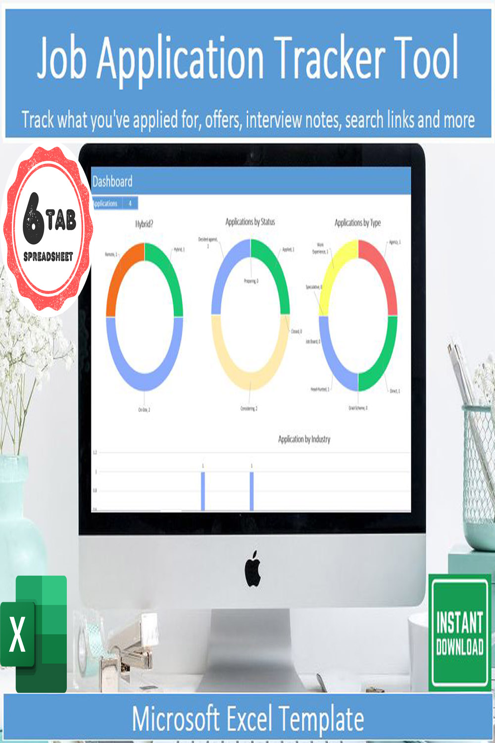 Job Application Tracker Tool for Microsoft Excel pinterest image.