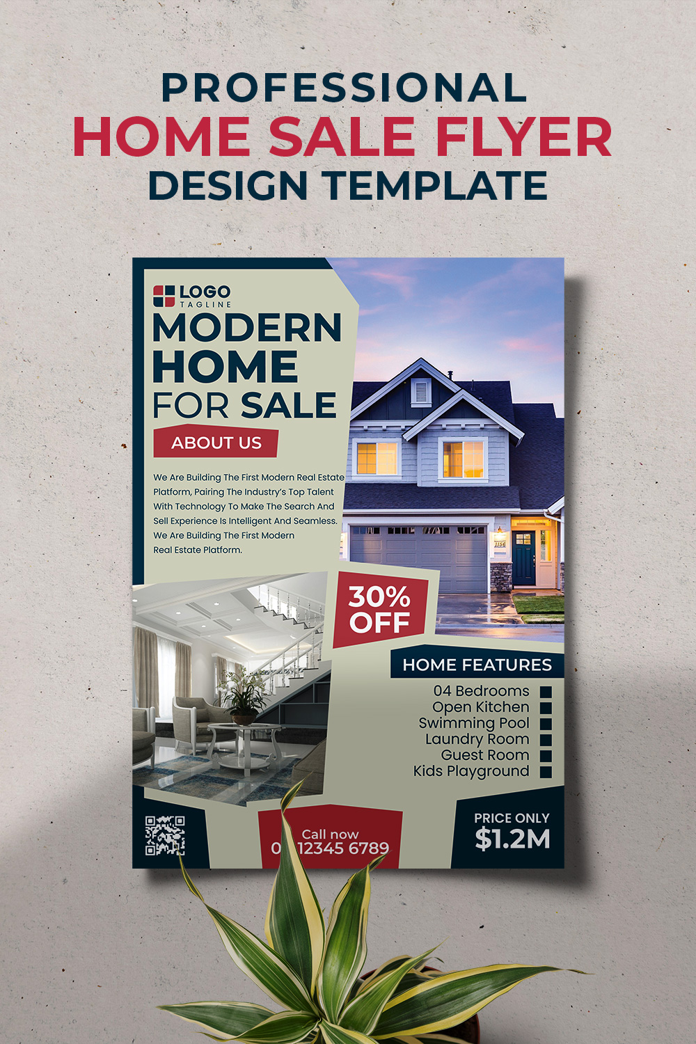 Professional Modern Home Sale Real Estate Corporate Business Flyer Template pinterest preview image.