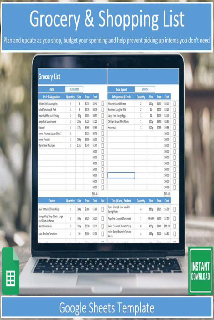 Editable Grocery List Template for Google Sheets - MasterBundles