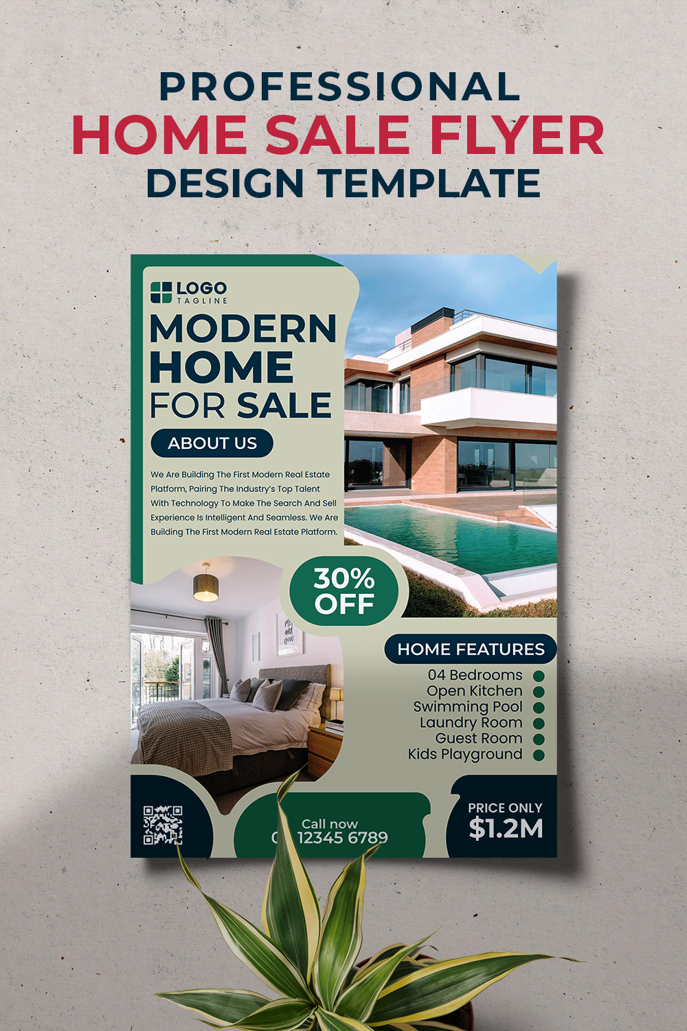 Professional Modern Home Sale Real Estate Corporate Business Flyer Template pinterest preview image.