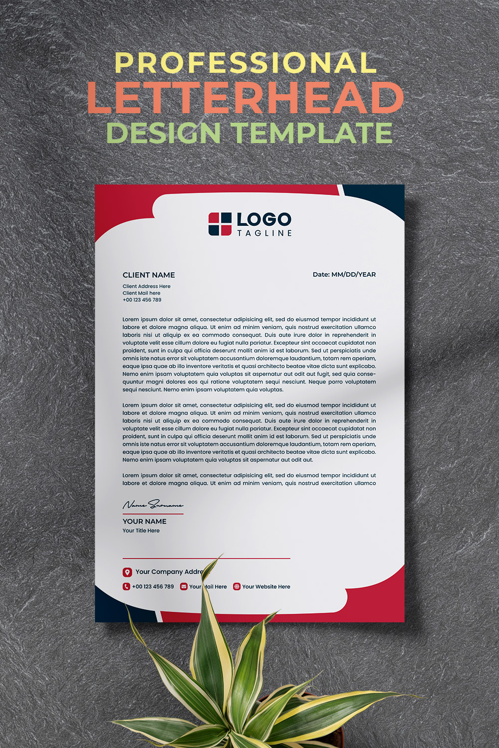 Professional Creative & Corporate Modern Unique Letterhead Design Template pinterest preview image.