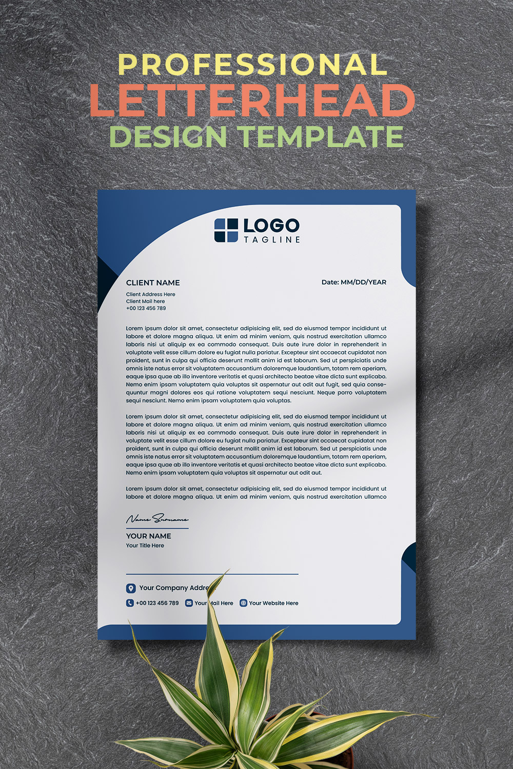 Professional Creative & Corporate Modern Unique Letterhead Design Template pinterest preview image.