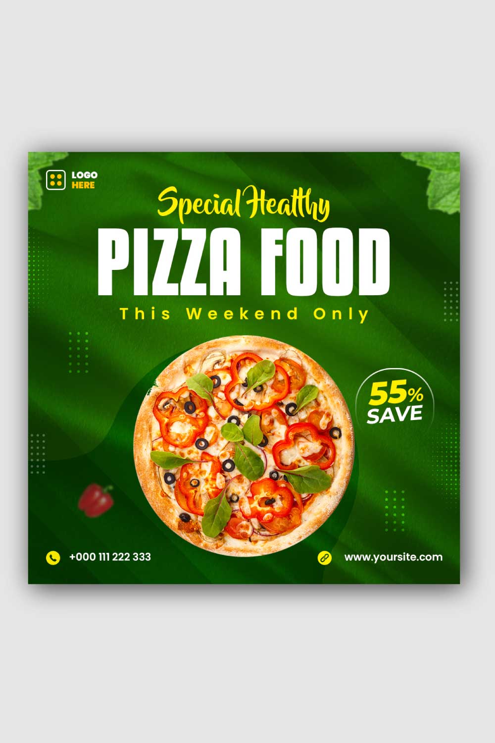 Pizza Food Social Media Instagram Post Template pinterest preview image.