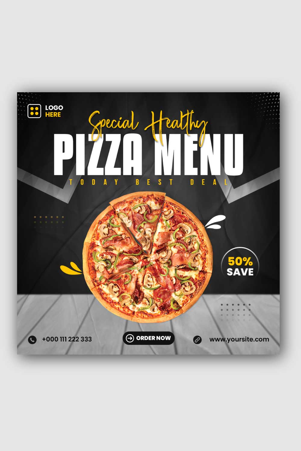 Special Healthy Pizza Menu Food menu Social Media Template pinterest preview image.