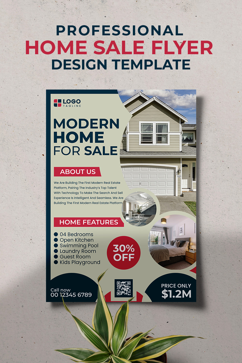 Professional Modern Home Sale Real Estate Corporate Business Flyer Template pinterest preview image.