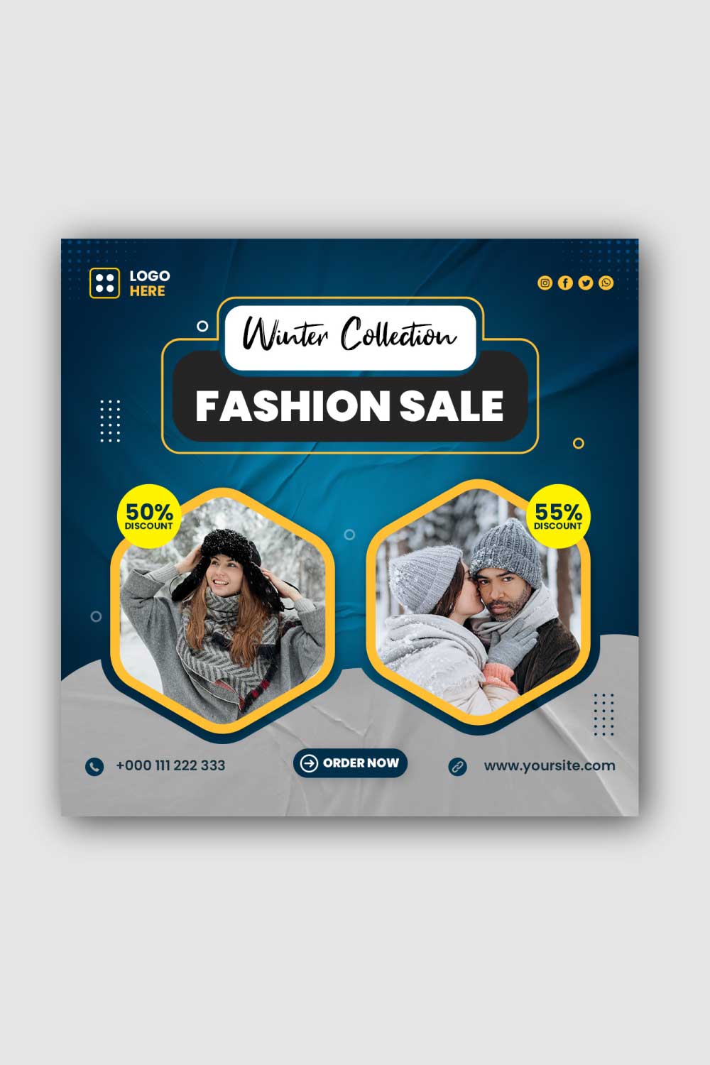 Winter Collection Fashion sale Social Media Instagram Post Template pinterest preview image.