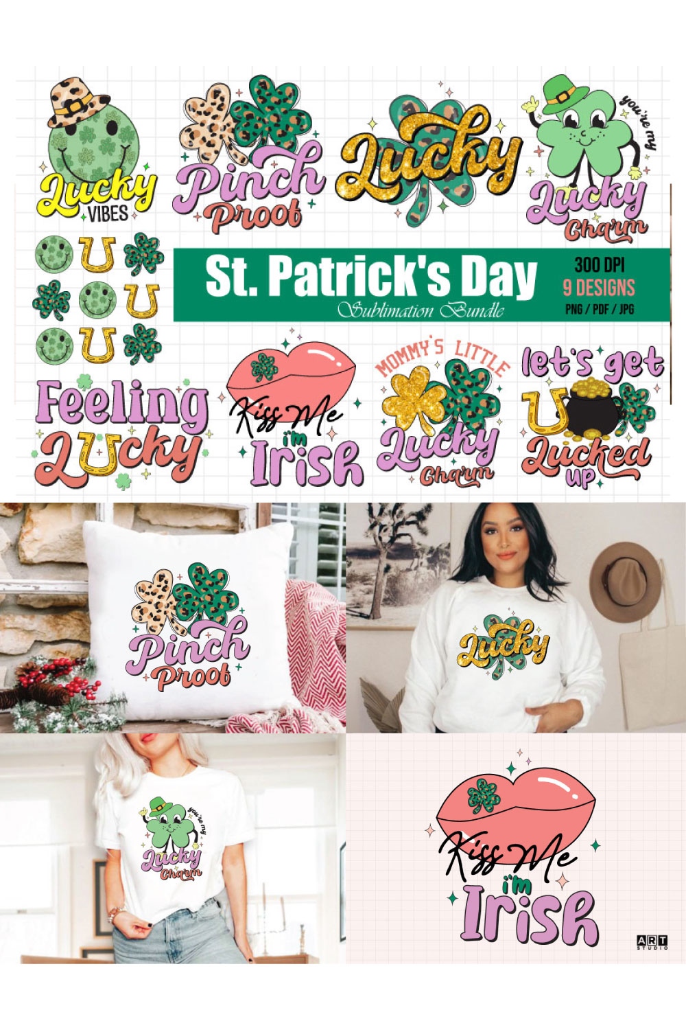 St Patricks Day Sublimation Bundle pinterest image.