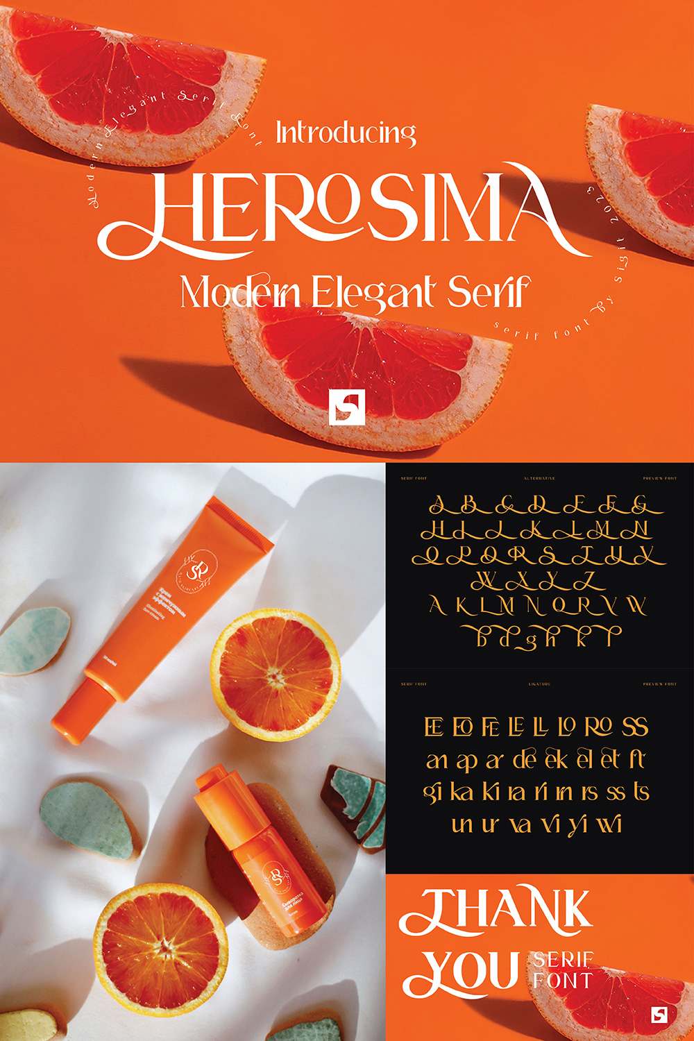 Herosima Modern Serif Font Pinterest collage image.