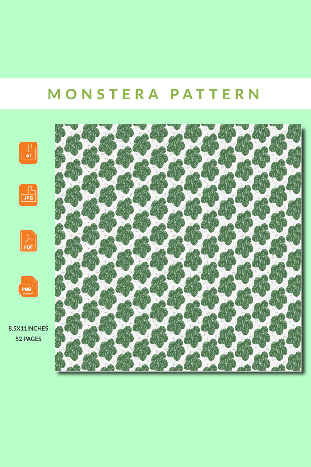 Simple Monstera Pattern Design pinterest image.
