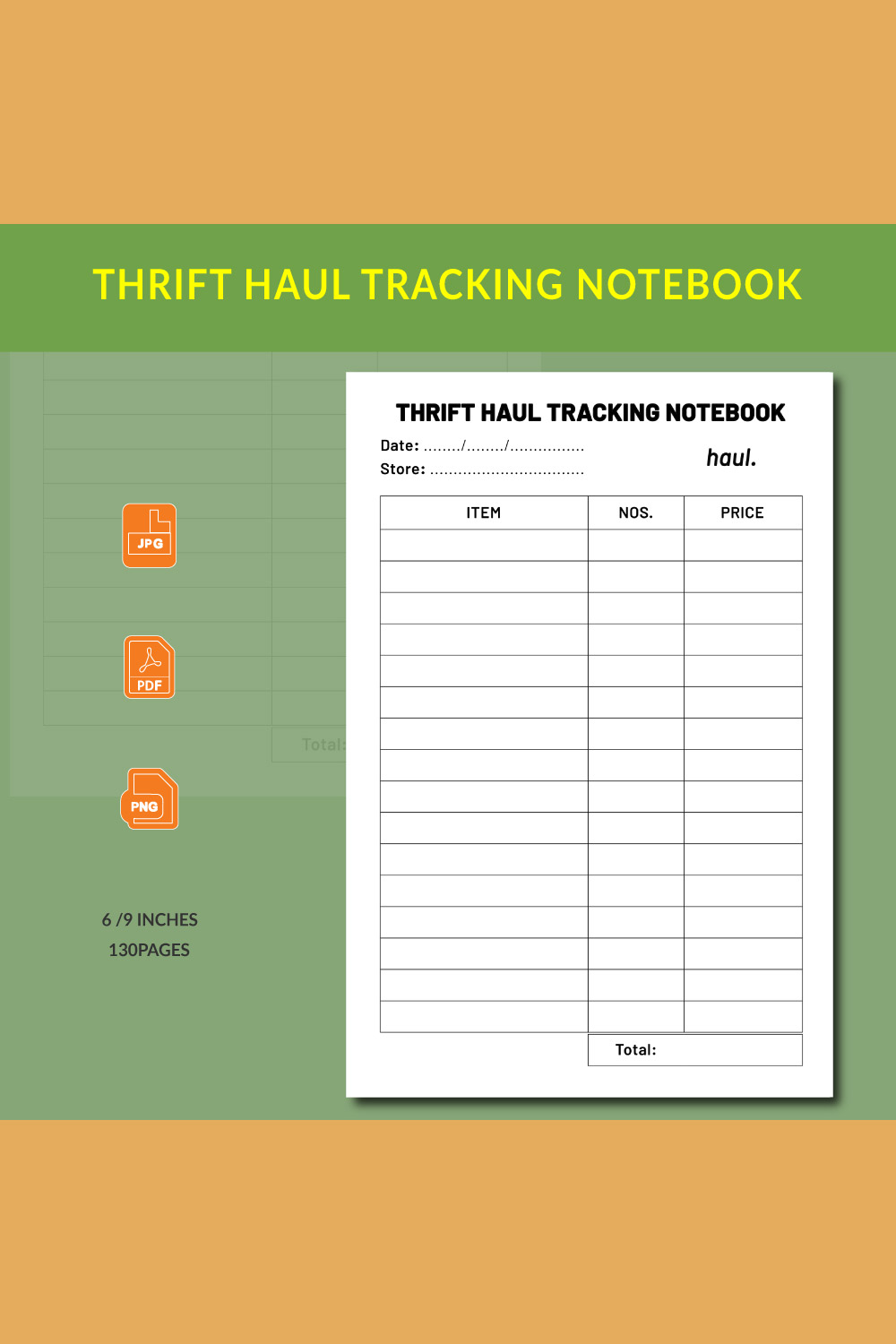 Thrift Haul Tracking Notebook pinterest image.
