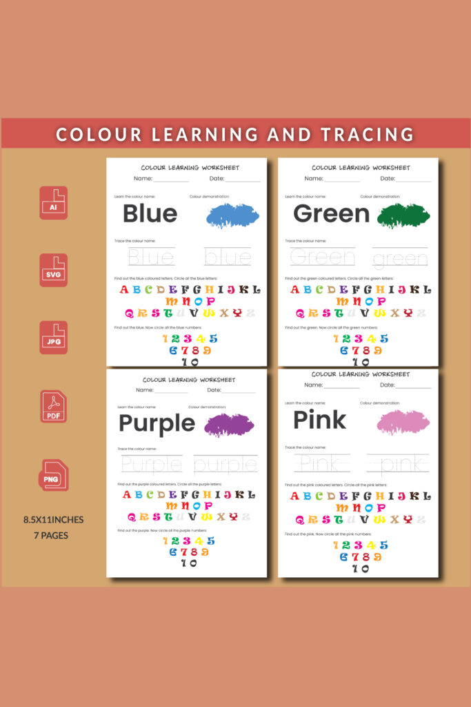 Colour Learning And Tracing Activity - MasterBundles