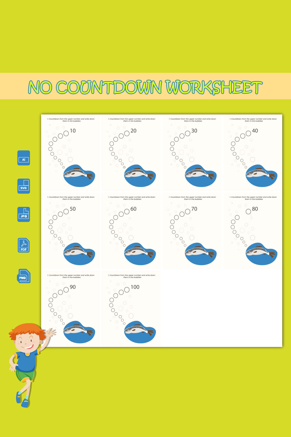 Number Countdown Worksheets pinterest image preview.