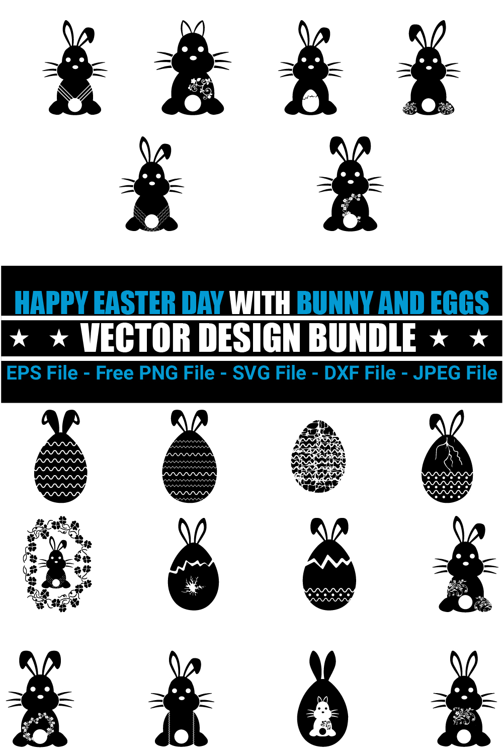Happy Easter Day With Bunny And Eggs Design Bundle - Pinterest.