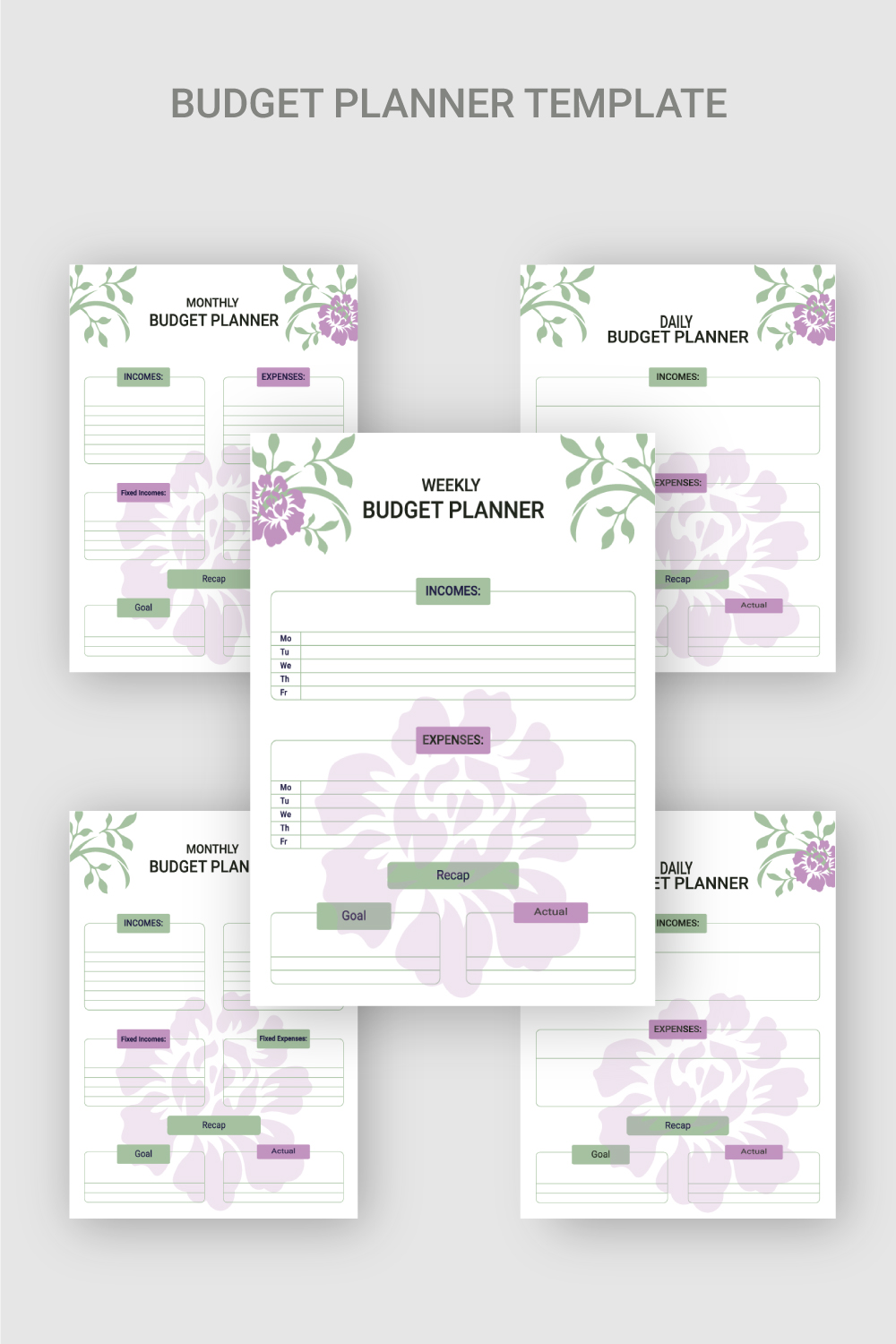 Monthly Weekly and Daily Budget Planner Templates pinterest image.