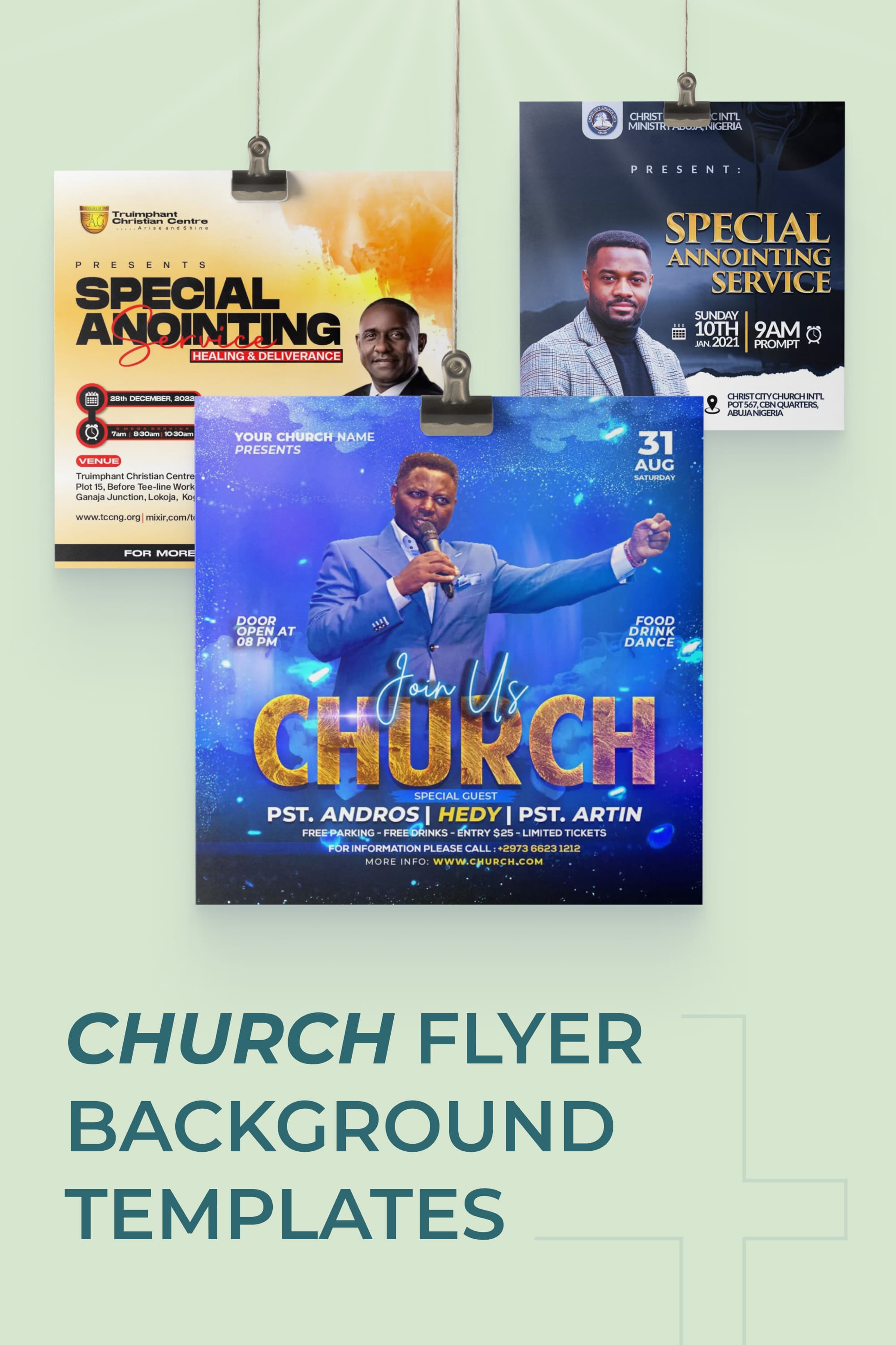 Collage of flyers with pastors on them.