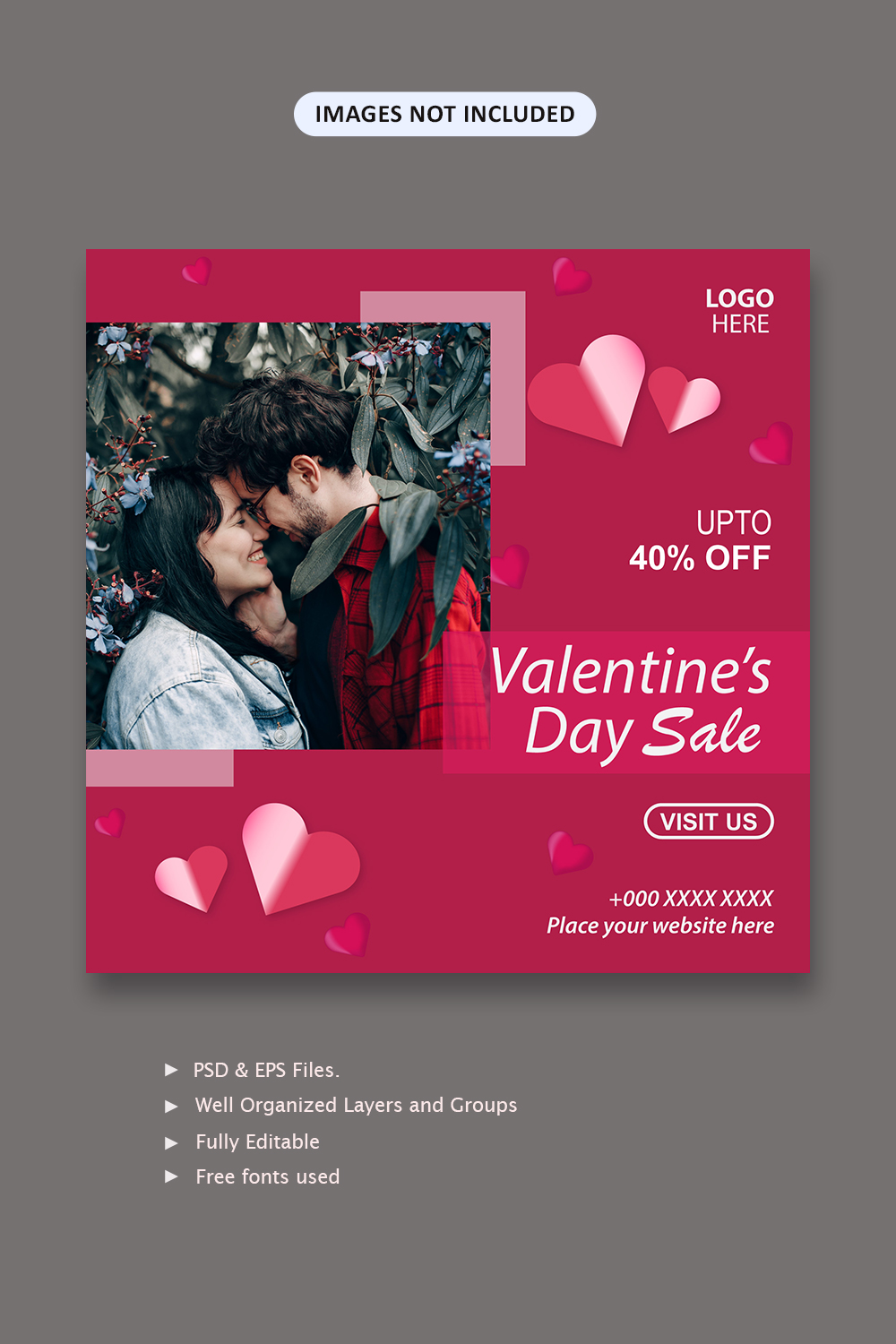 Valentine's Day Sale Social Media Post Banner Template - Pinterest.