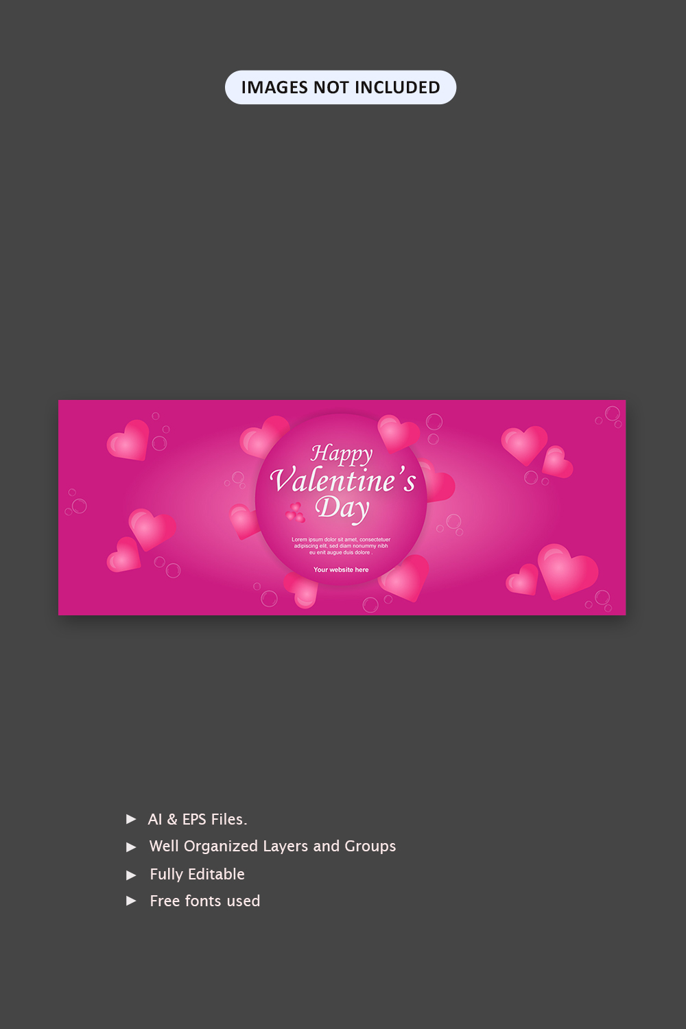 Valentine's day social media cover banner design pinterest preview image.