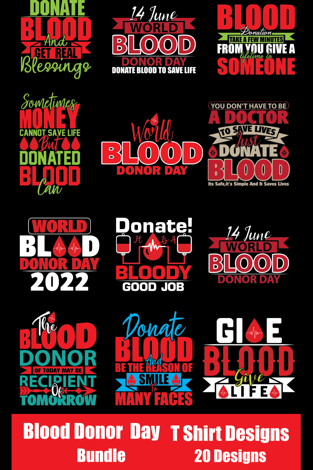 Blood Donor Day T-Shirt Designs Bundle - Pinterest.