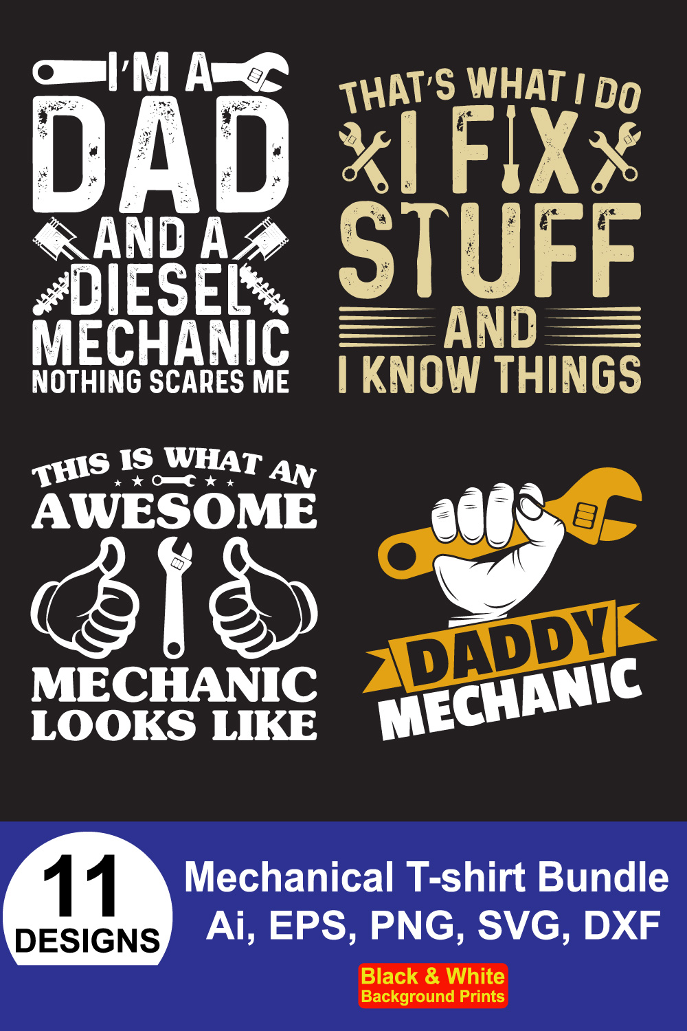 Mechanic Engineering T-shirt Design Pinterest collage image.