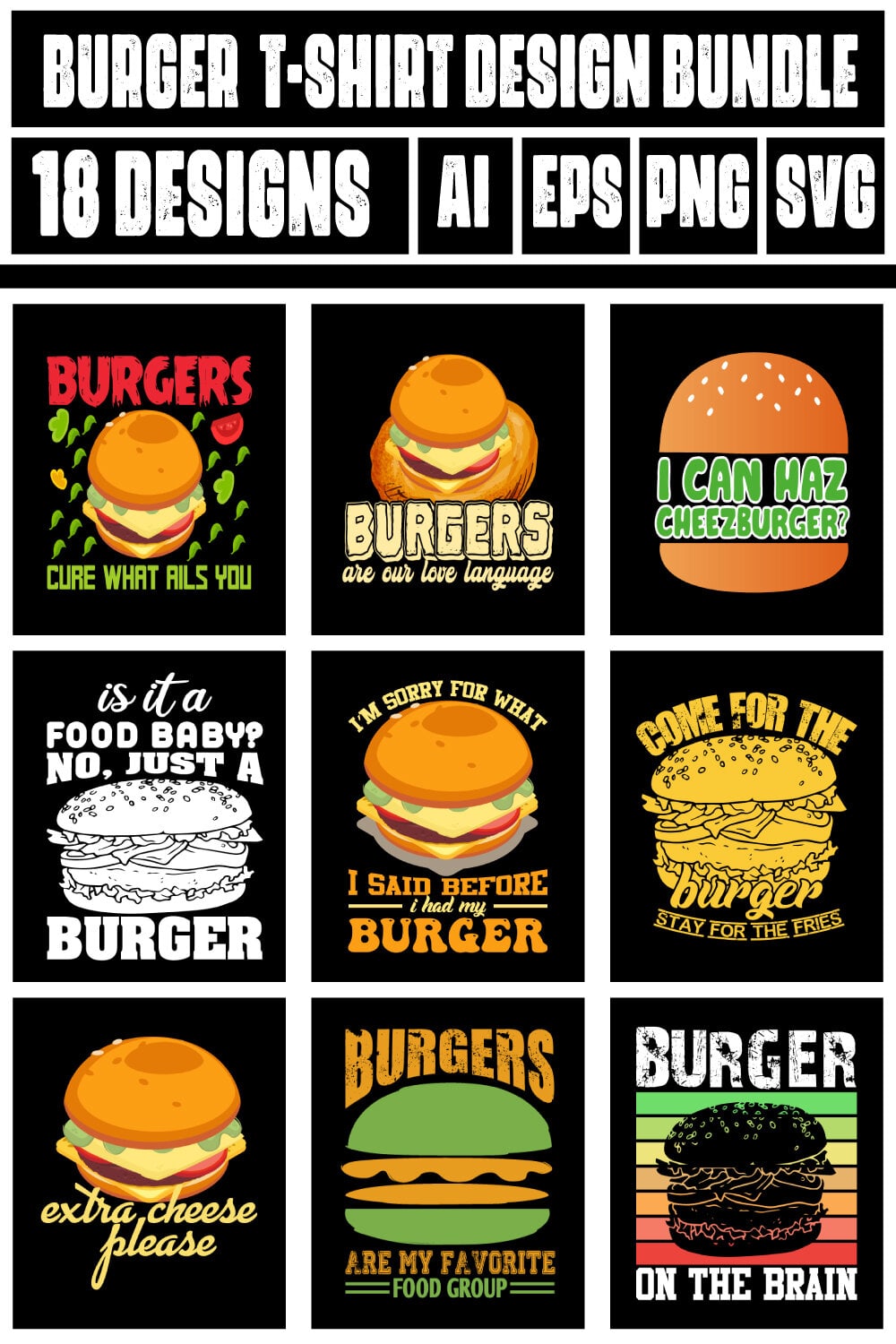 Burger T-Shirt Design Bundle