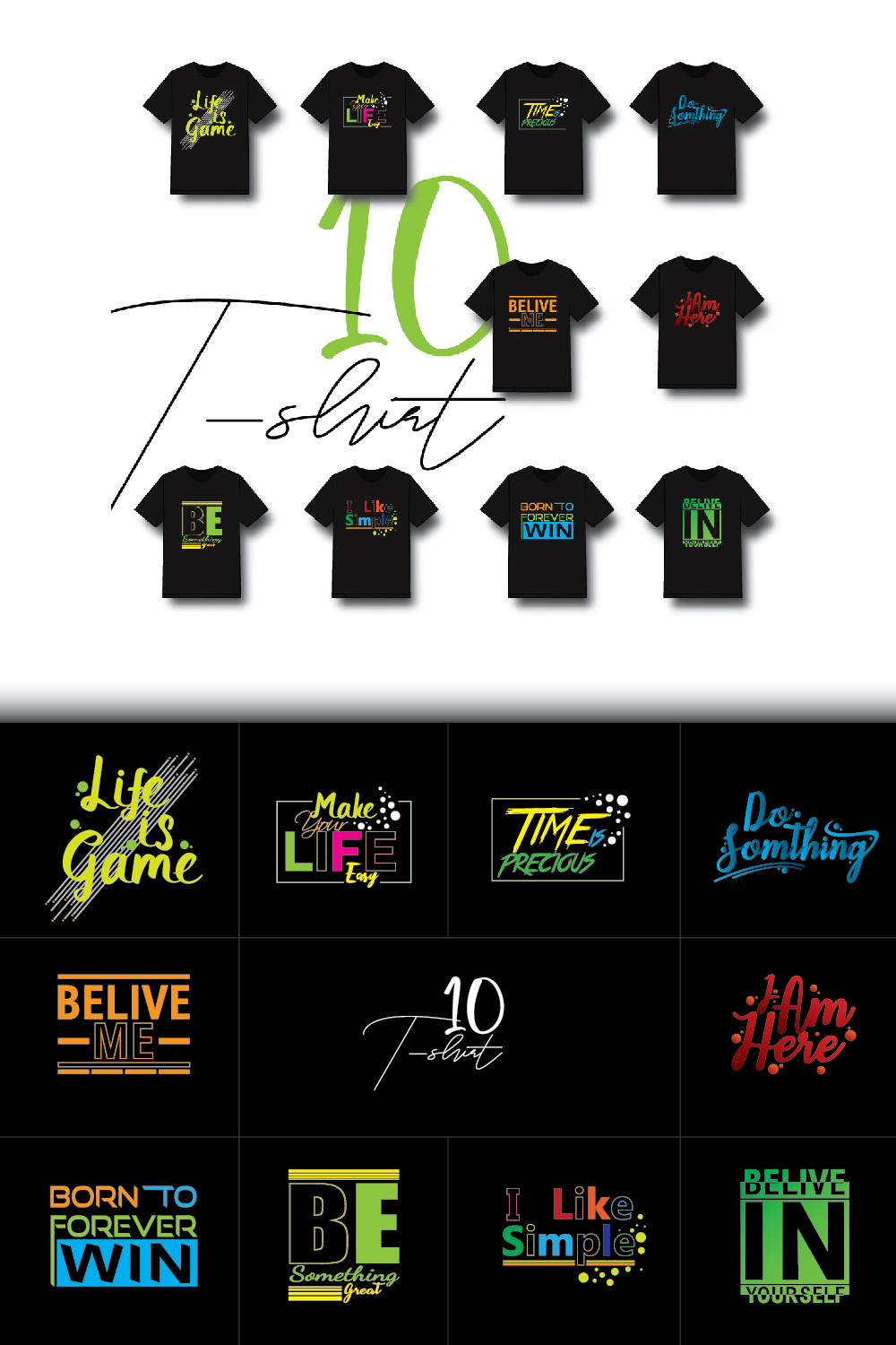 10 Typography T-Shirt Design Bundle pinterest image.