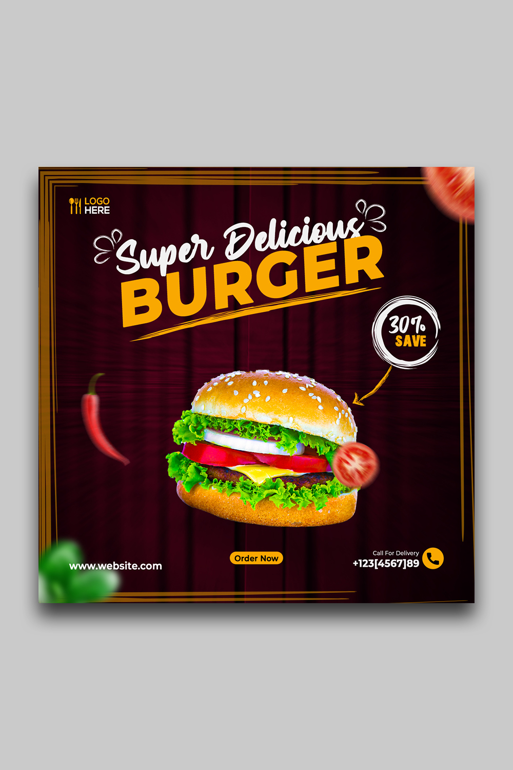 Delicious Food Social Media banner Template pinterest preview image.