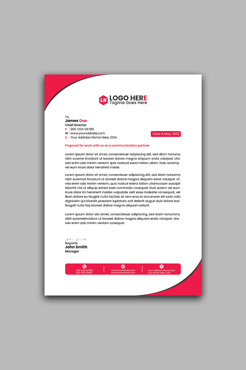 Corporate Letterhead Design Template pinterest preview image.