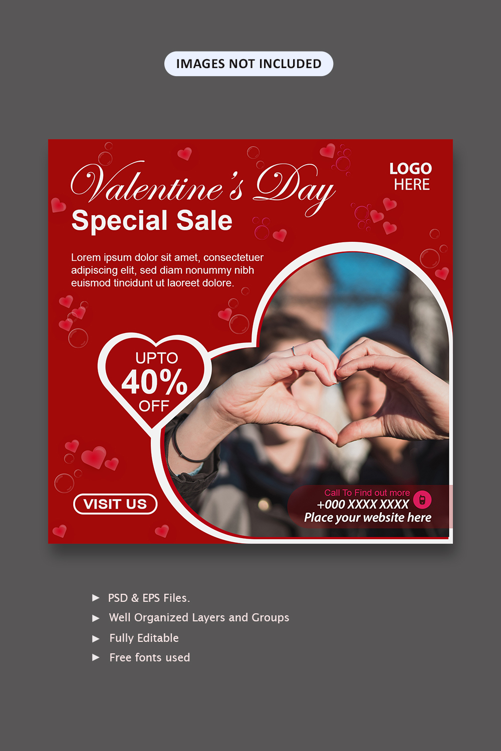 Valentine's Day Special Sale Social Media Template - Pinterest.