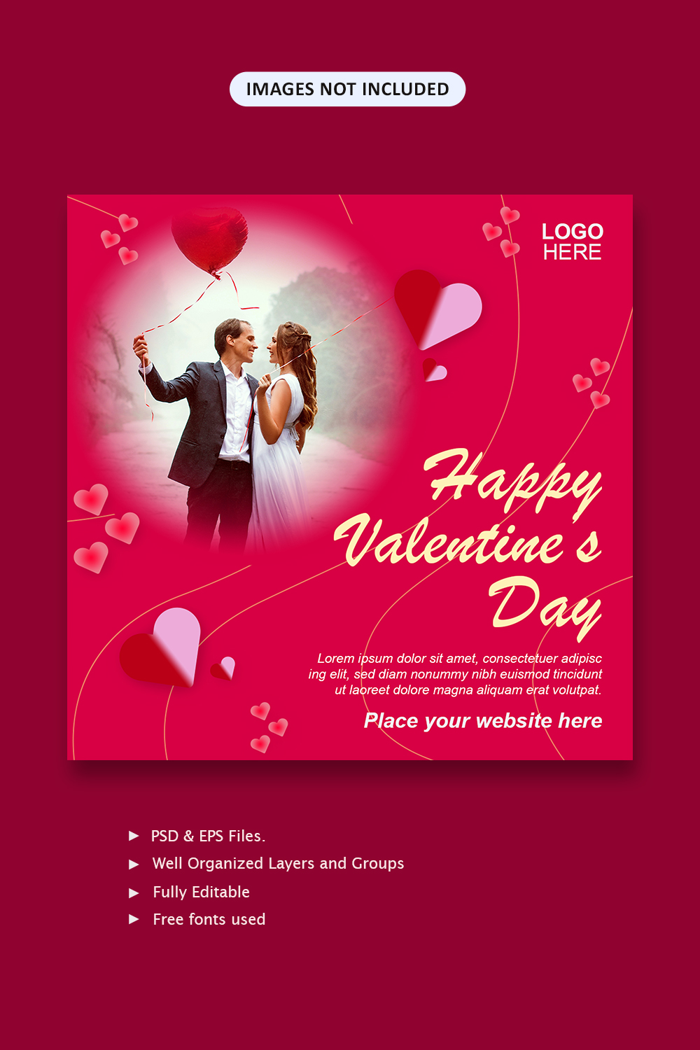 Happy Valentine's Day Social Media Banner Template - Pinterest.