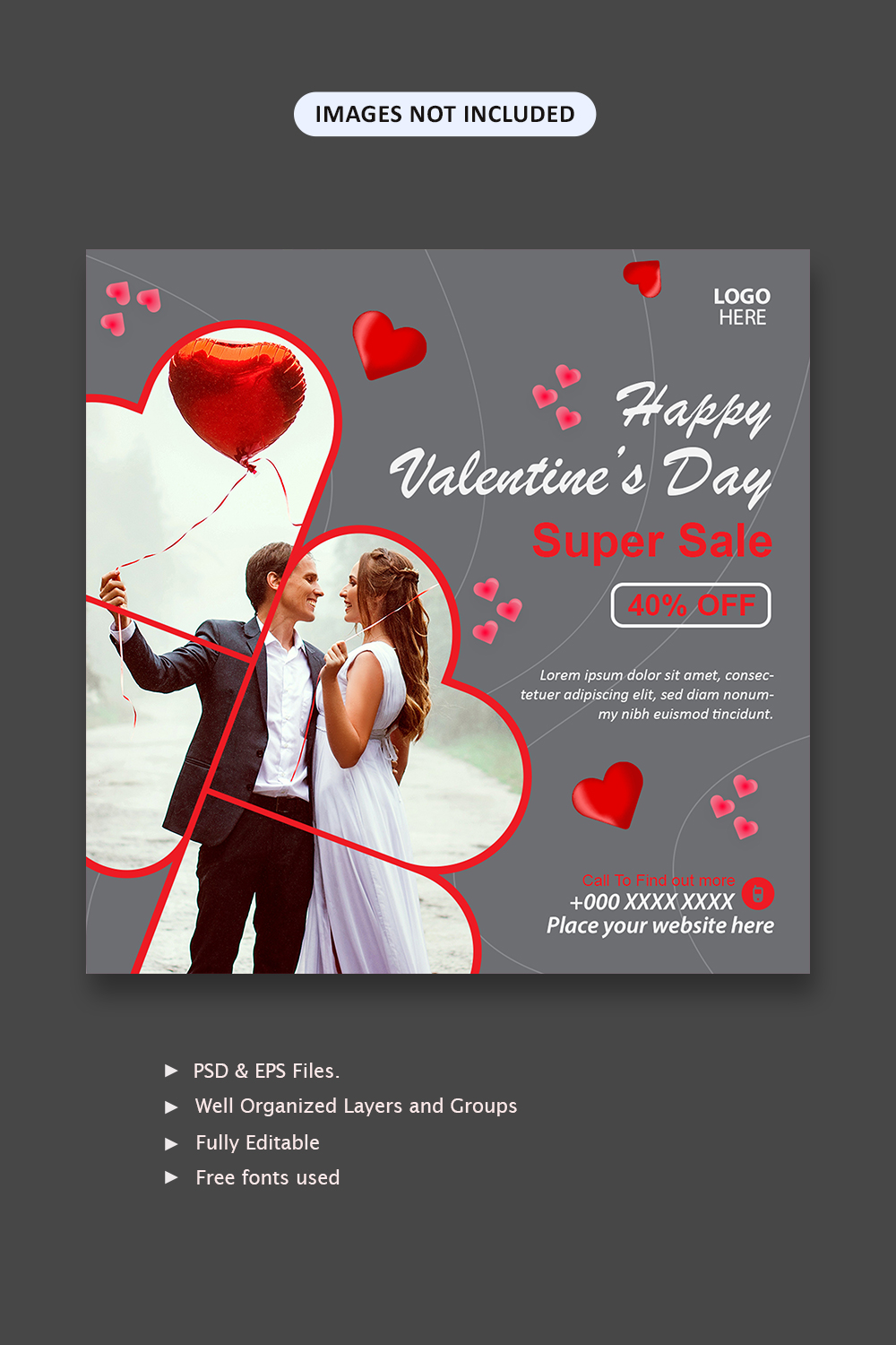 Happy Valentine's Say Sale Social Media Banner - Pinterest.