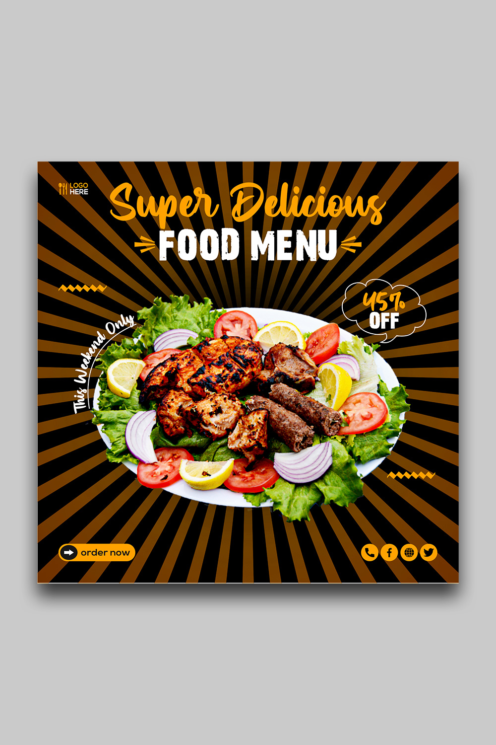 Delicious Food Social Media banner Template pinterest preview image.