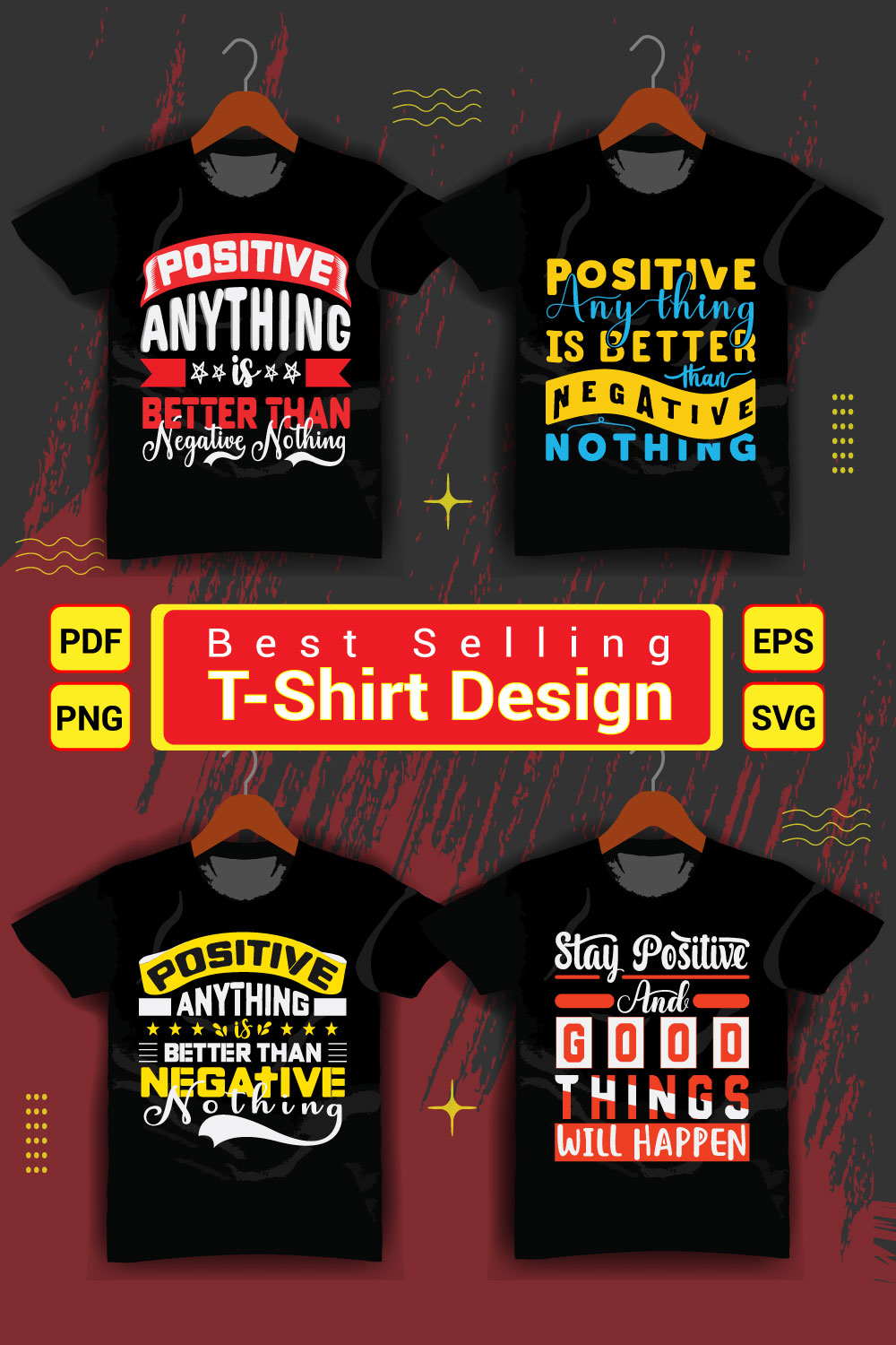 Best Selling Motivational Quote Typography T-Shirt Bundle Design pinterest image.