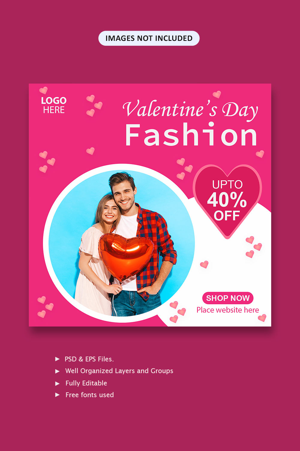 Valentine's Day Fashion Sale Social Media Post Template - Pinterest.