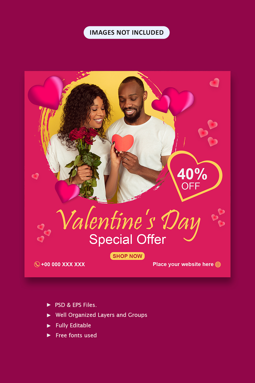 Valentine's Day Special Offer Social Media Template - Pinterest.