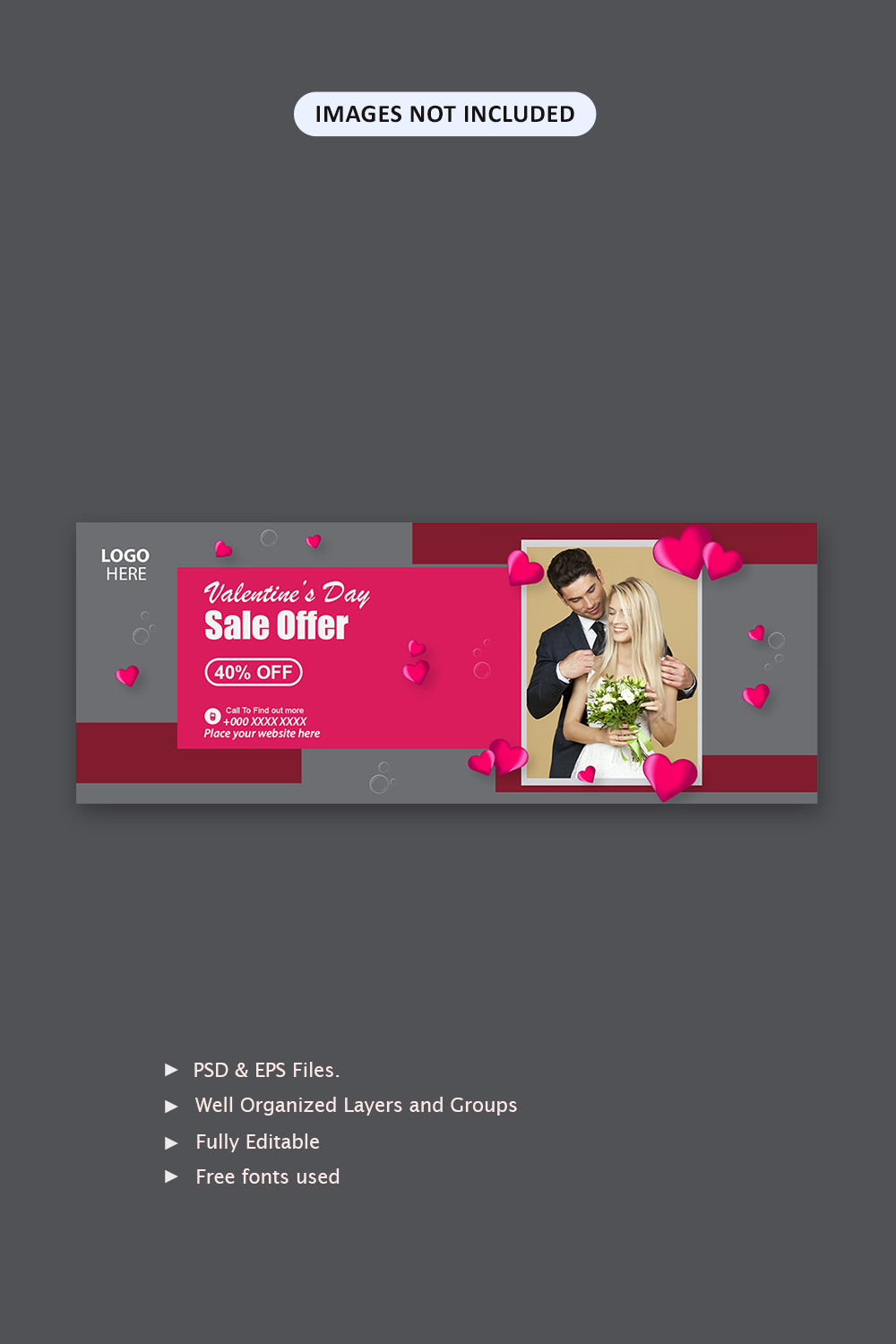 Valentine’s day social media cover banner illustration pinterest preview image.