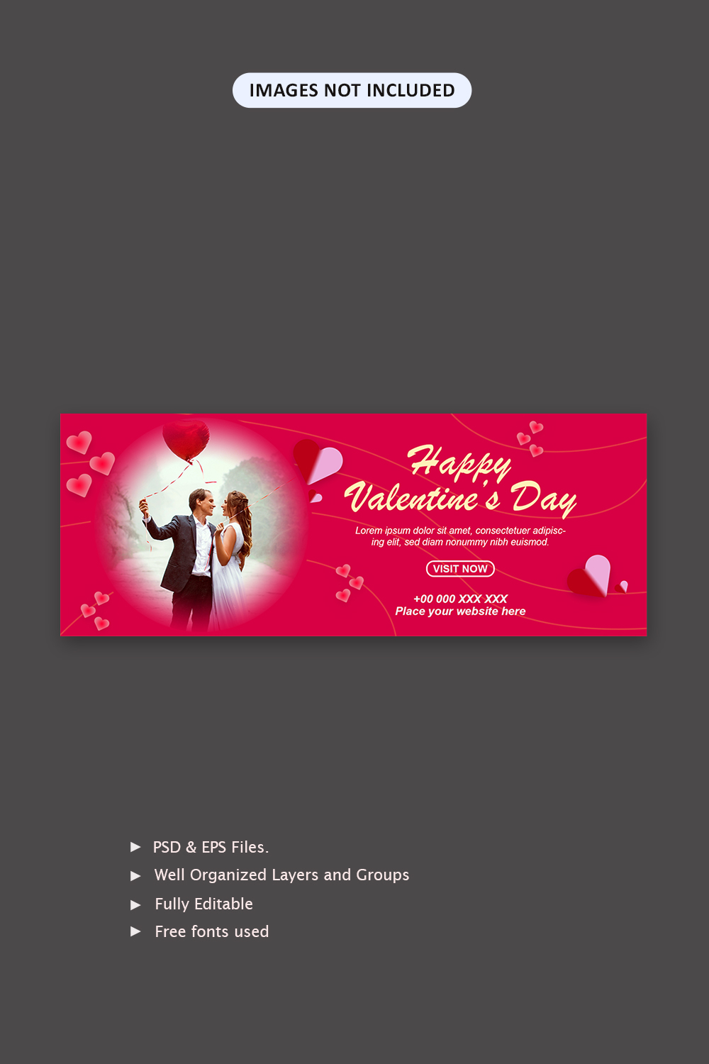 Valentine’s day social media cover banner design pinterest preview image.