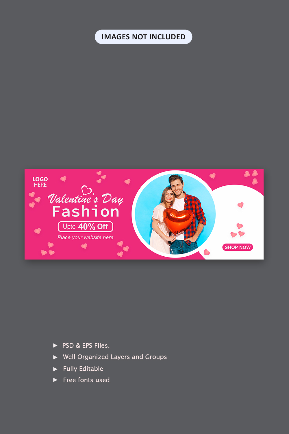 Valentine’s day social media cover banner template pinterest preview image.